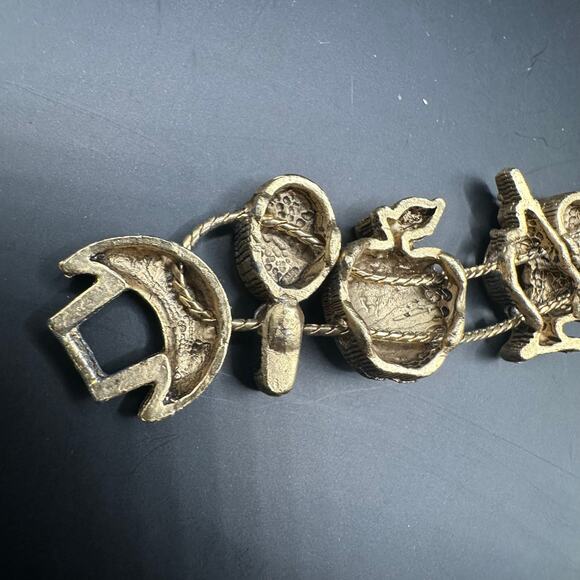 TOFA Vintage School Teacher Student Red Apple Gold Charm Stretch Bracelet Retro - Picture 10 of 13